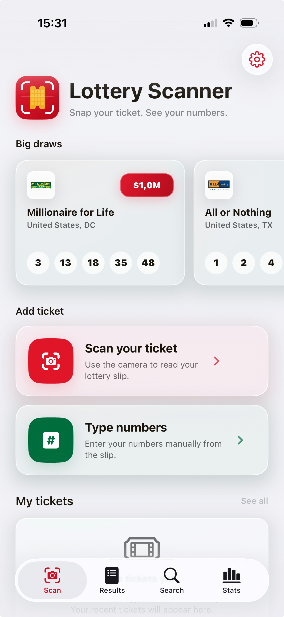 Lottery Scanner app scan lotto ticket online screen