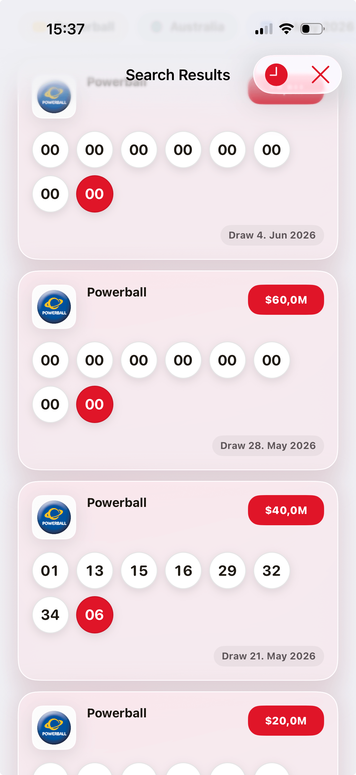 Scratch ticket scanner results screen